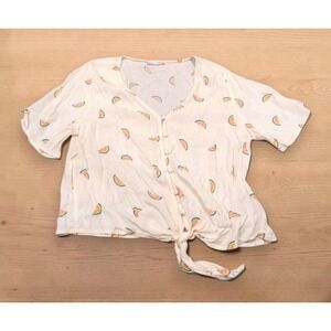 Elodie White Fruit Print Tie-Front Blouse